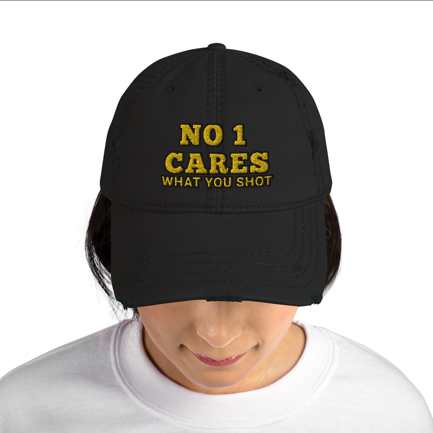 NO 1 Cares What You Shot Hat / One More Shot Distressed Dad Hat