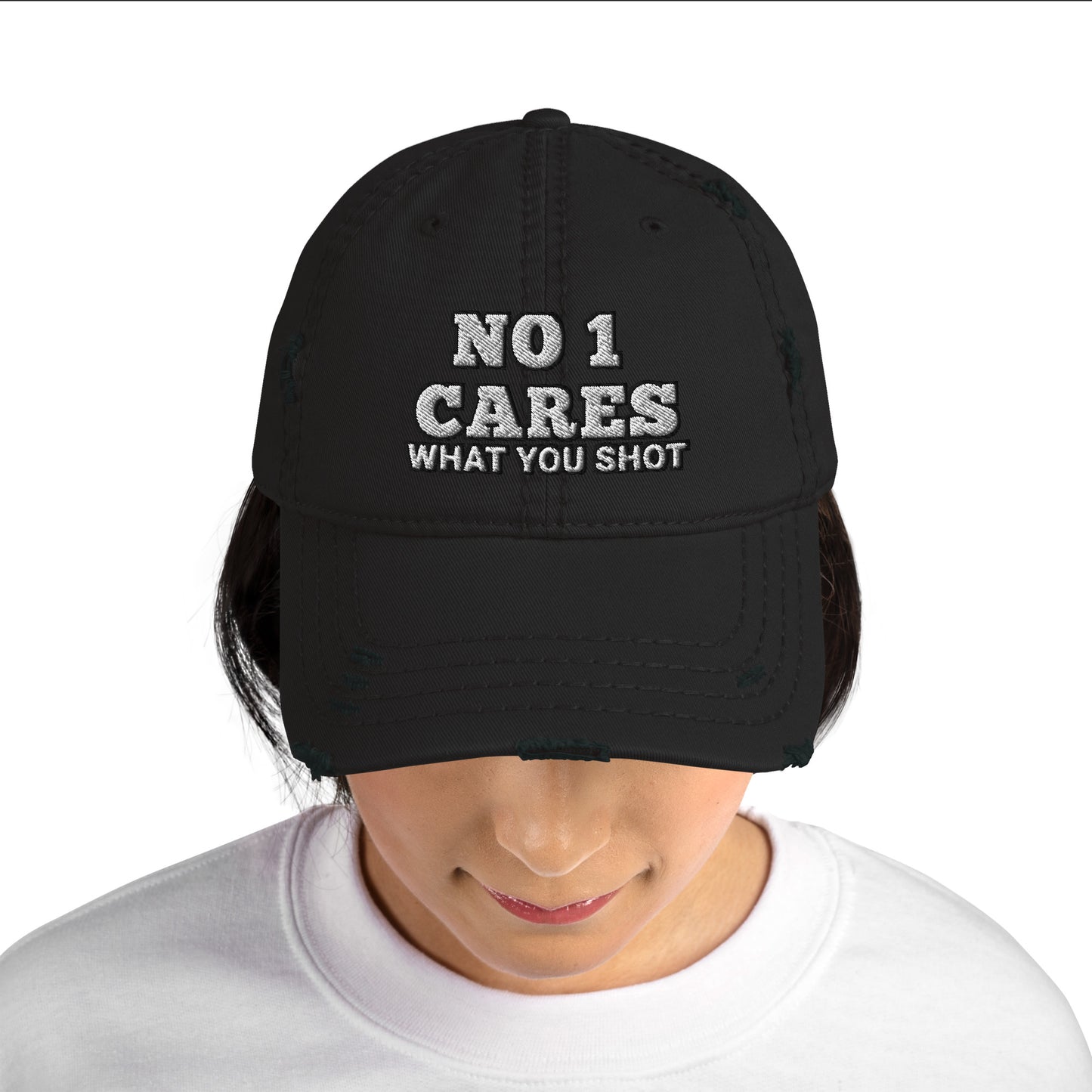 NO 1 Cares What You Shot Hat / One More Shot Distressed Dad Hat