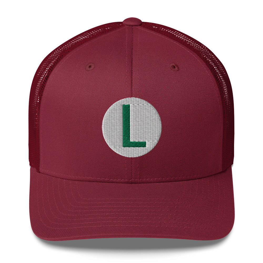 Video Character With L On Hat / Luigi Mario / Luigi Mario Trucker Cap