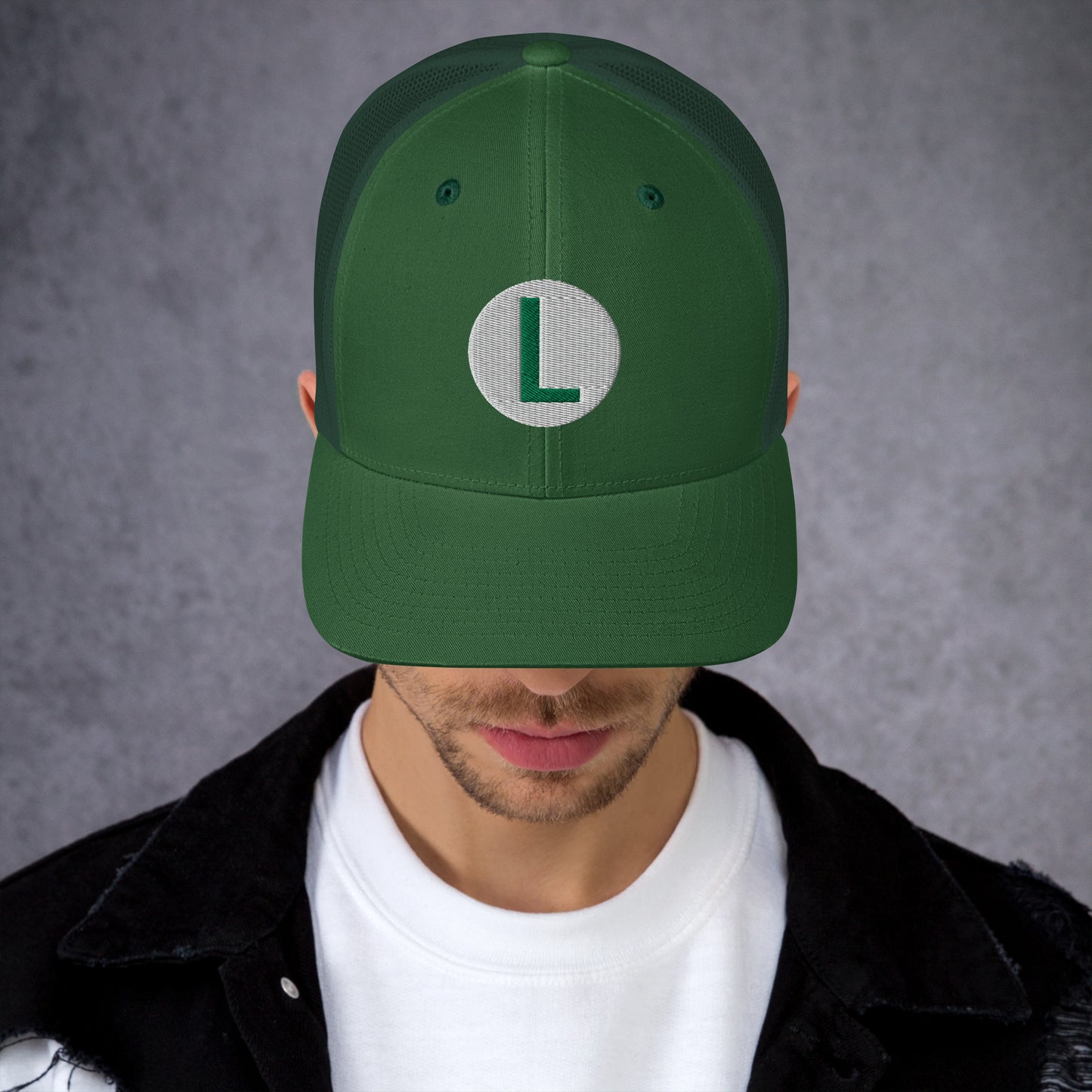 Video Character With L On Hat / Luigi Mario / Luigi Mario Trucker Cap