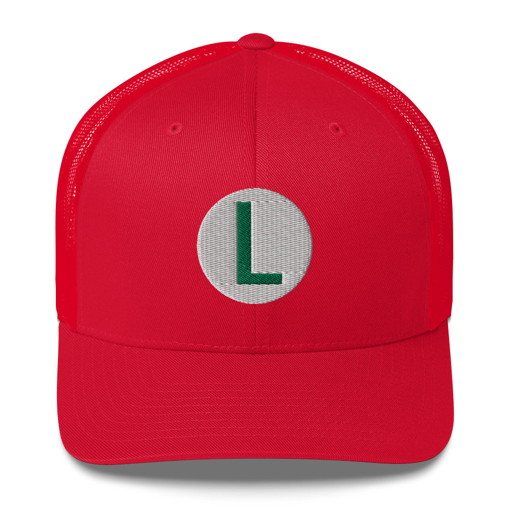 Video Character With L On Hat / Luigi Mario / Luigi Mario Trucker Cap