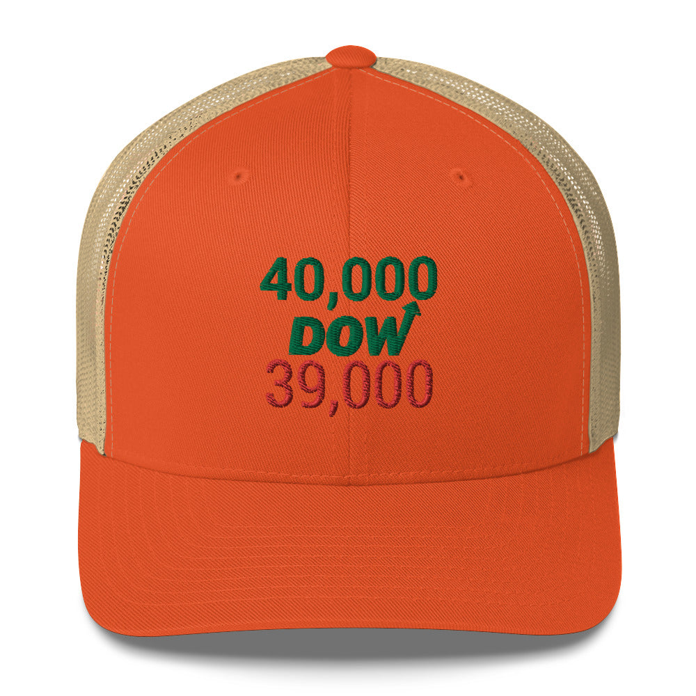 Dow 39.000 & 40.000 Hat / Dow 40k Hat / Dow 40000 Trucker Cap