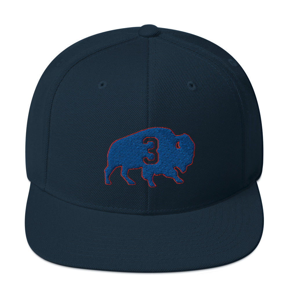 Damar Hamlin 3 Hat / Love for Damr 3 / Buffalo Bills 3 Snapback Hat Dark Navy