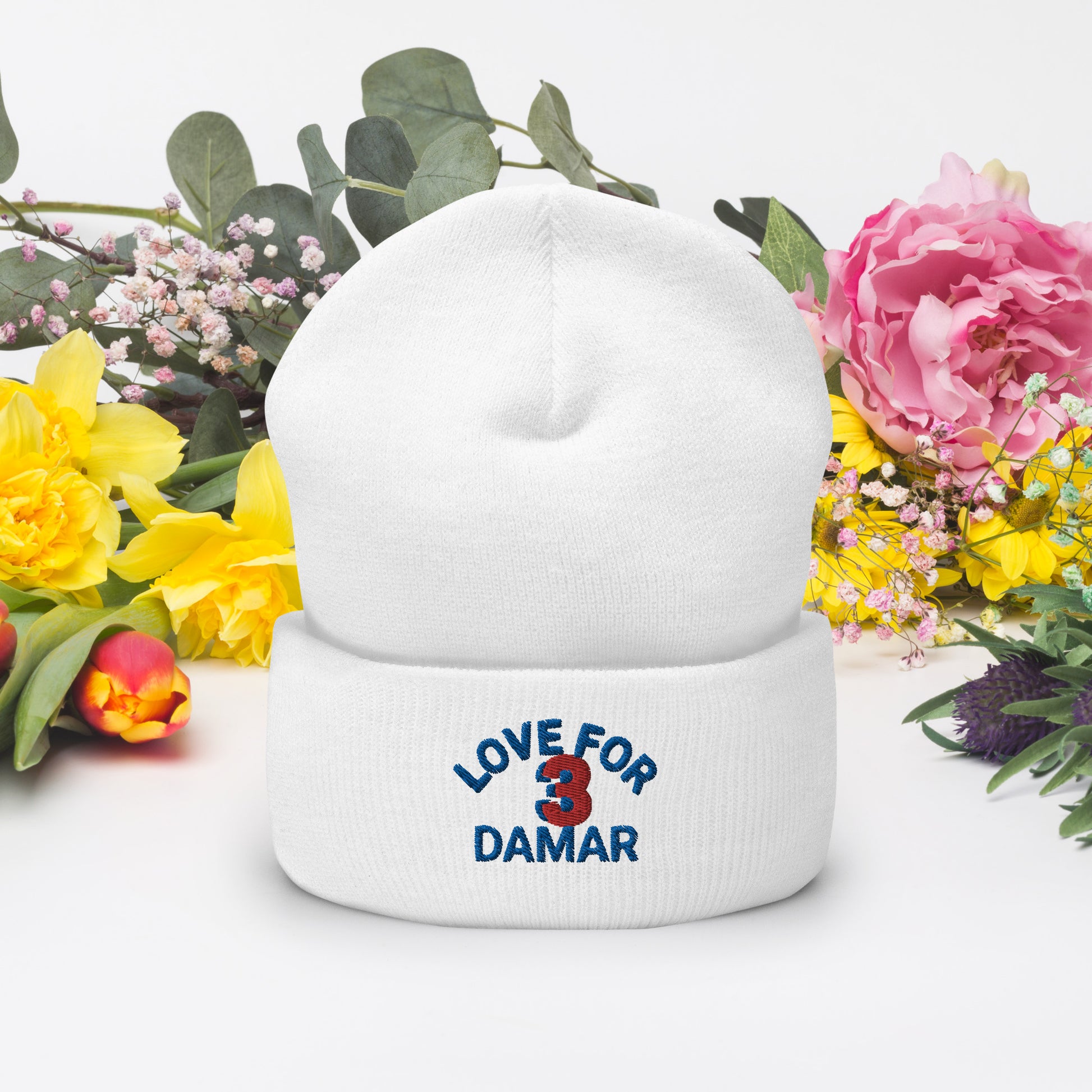 Damar Hamlin 3 Hat / Love for 3 Hat / Buffalo Bills 3 Cuffed Beanie White