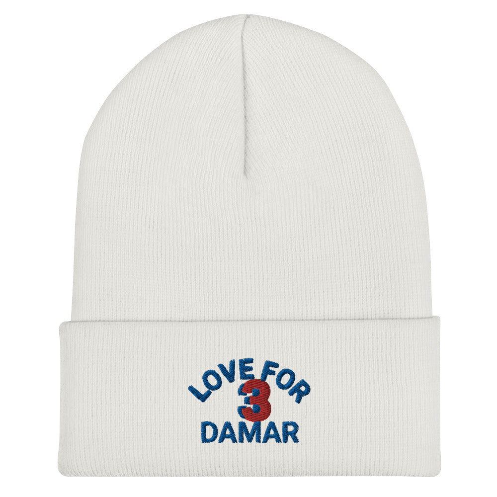 Damar Hamlin 3 Hat / Love for 3 Hat / Buffalo Bills 3 Cuffed Beanie White