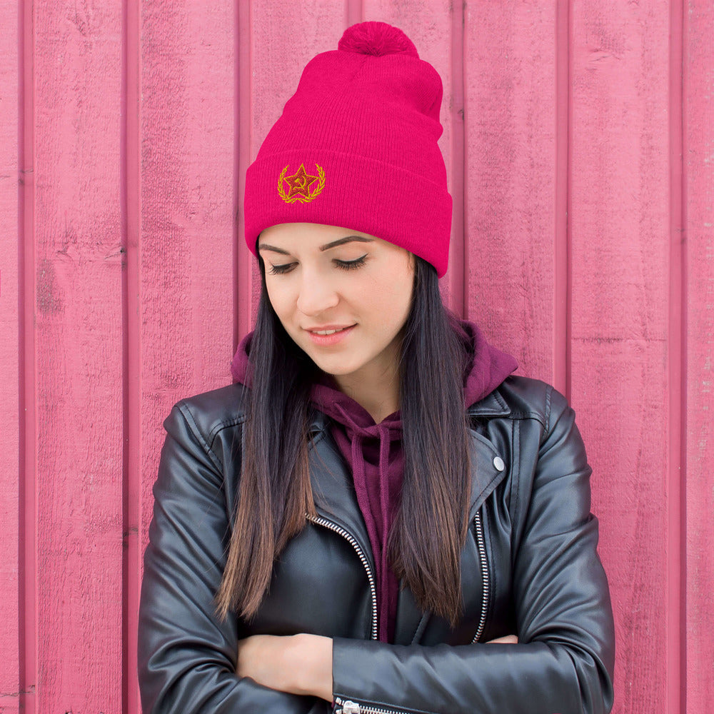 jen psaki hat / Russian star /  jen psaki in russian Pom-Pom Beanie