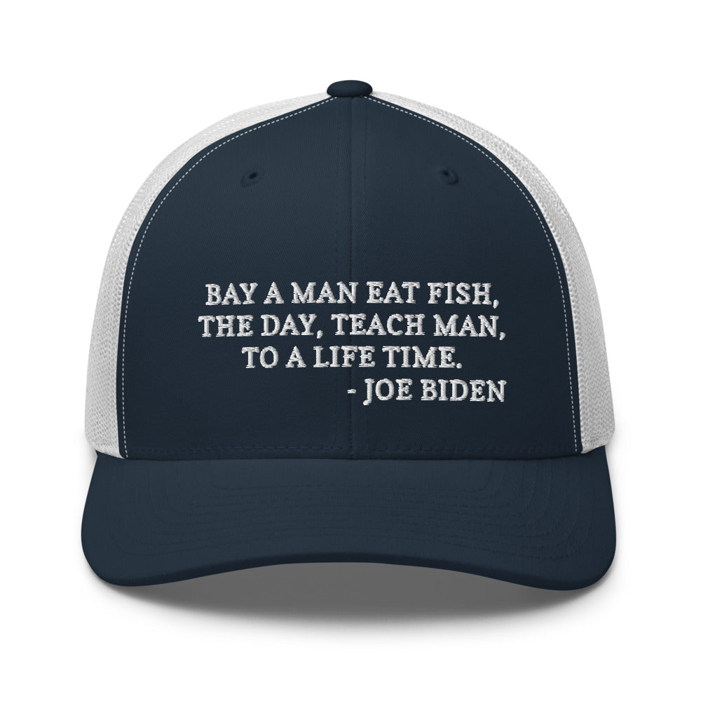 Buy A Man Eat Fish Hat / Trucker Cap Navy/ White